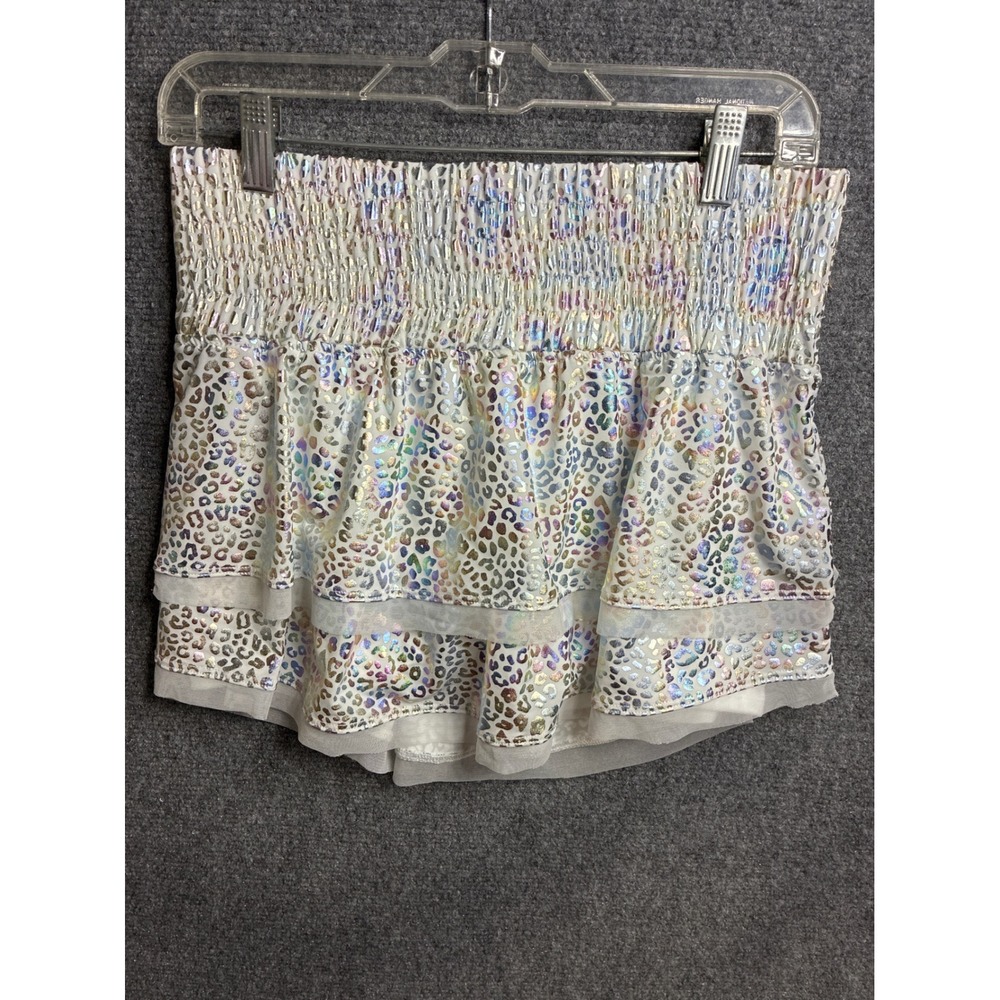 Lucky in Love Rainbow Leopard Metallic Smocked Tennis Skort NWT Womens M